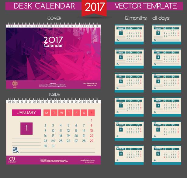 Desk 2017 calendar cover and inside template vector 13