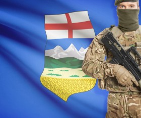 Different flags and armed soldiers Stock Photo 01