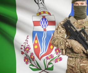 Different flags and armed soldiers Stock Photo 02