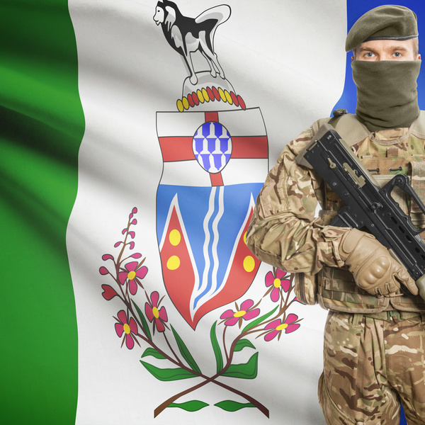 Different flags and armed soldiers Stock Photo 02