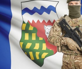 Different flags and armed soldiers Stock Photo 03