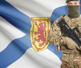 Different flags and armed soldiers Stock Photo 04