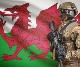 Different flags and armed soldiers Stock Photo 06