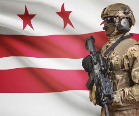 Different flags and armed soldiers Stock Photo 07