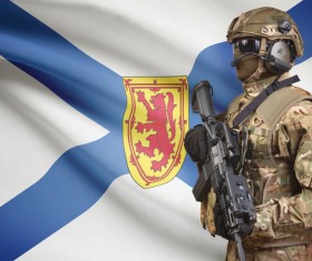 Different flags and armed soldiers Stock Photo 08