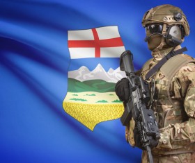 Different flags and armed soldiers Stock Photo 09