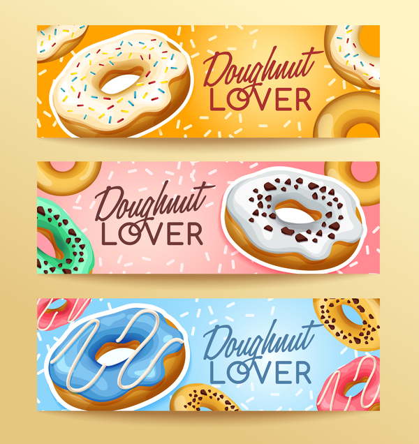 Doughnut banners design vector set 01