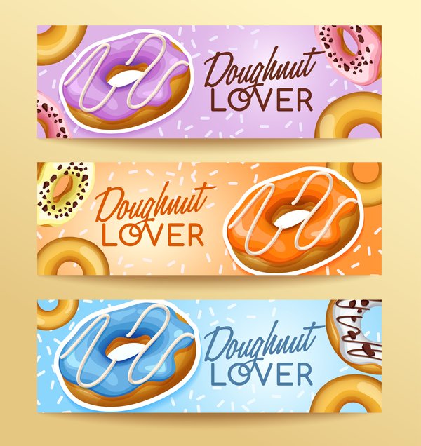 Doughnut banners design vector set 02