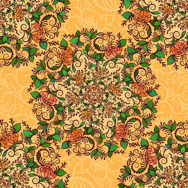 Elegant flower seamless pattern with yellow background vector