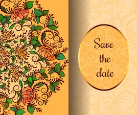 Elegant flower with ornate invitation card vector 01