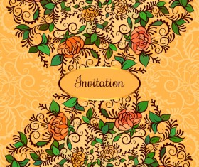 Elegant flower with ornate invitation card vector 02