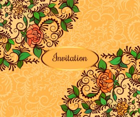 Elegant flower with ornate invitation card vector 03