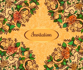 Elegant flower with ornate invitation card vector 04