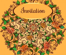 Elegant flower with ornate invitation card vector 05