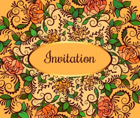 Elegant flower with ornate invitation card vector 06