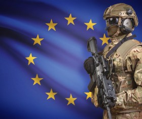 European Union flag with armed soldiers HD picture