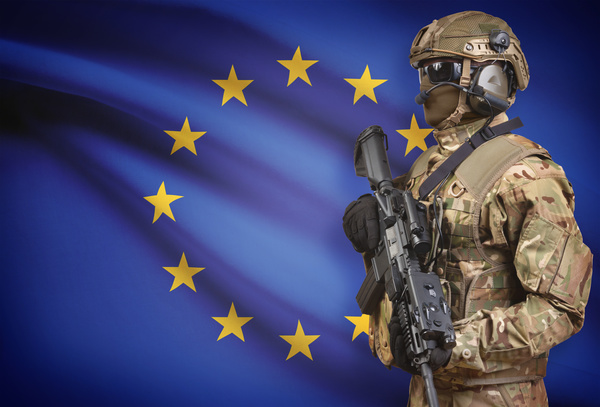European Union flag with armed soldiers HD picture