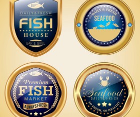 Fish badges golden vector
