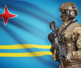 Flag of Aruba and armed soldiers HD picture