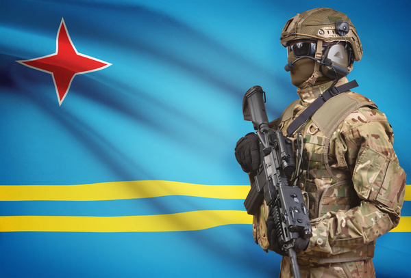 Flag of Aruba and armed soldiers HD picture