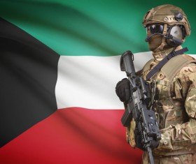 Flag of Kuwait and Armed Soldiers HD picture