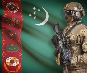 Flag of Turkmenistan with heavily armed soldiers HD picture