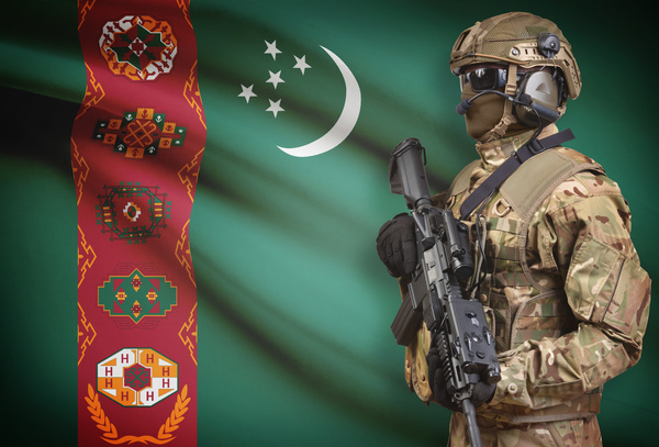 Flag of Turkmenistan with heavily armed soldiers HD picture