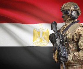Flag of the Arab Republic of Egypt and Armed Soldiers