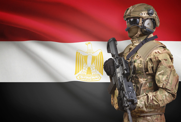 Flag of the Arab Republic of Egypt and Armed Soldiers