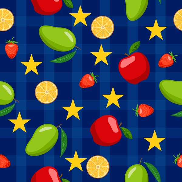 Fruits with stars seamless pattern vector