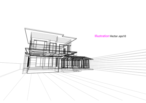 Glass house structure architecture vector illustration 03