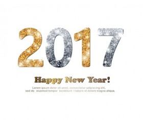 Gold and silver glitter 2017 new year design with white background vector