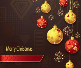 Gold red christmas balls with brown background vector