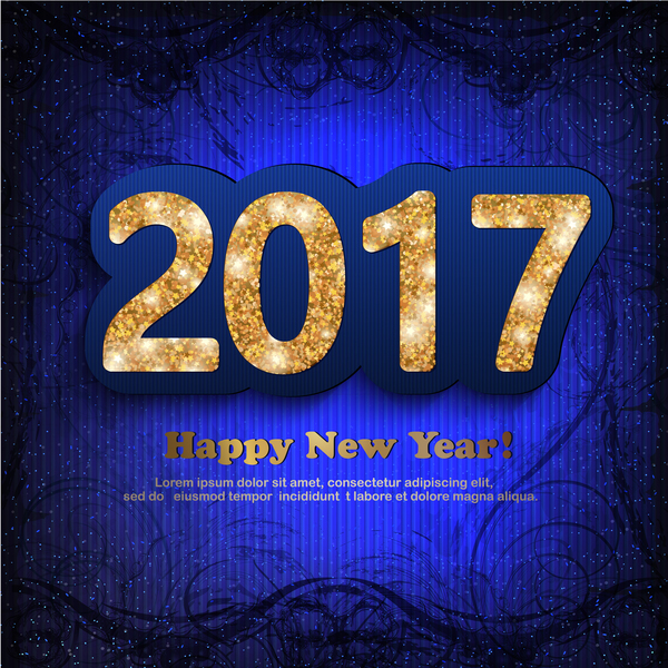 Golden 2017 new year design with blue background vector