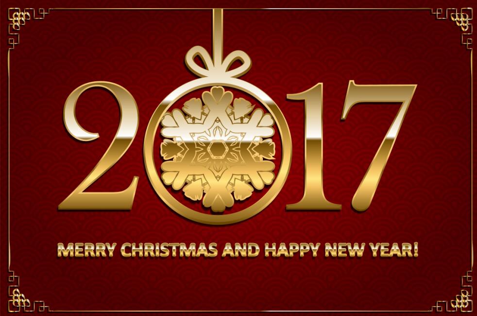 Golden 2017 new year with christmas with red background vector