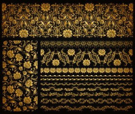 Golden borders with seamless pattern decor vector 01