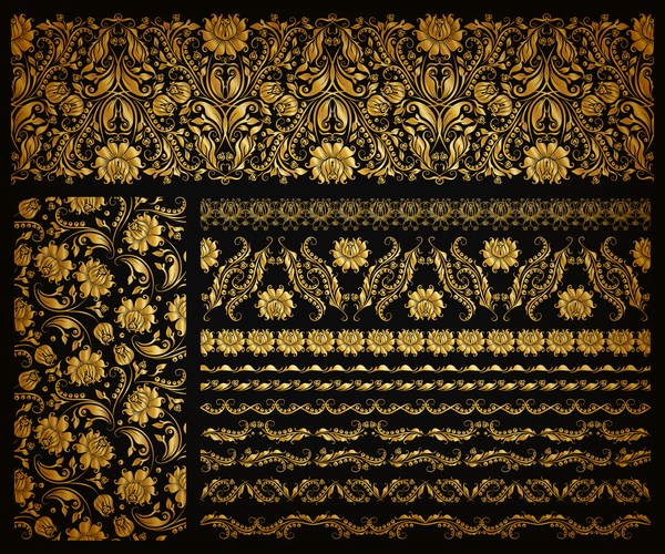 Golden borders with seamless pattern decor vector 01