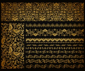 Golden borders with seamless pattern decor vector 02