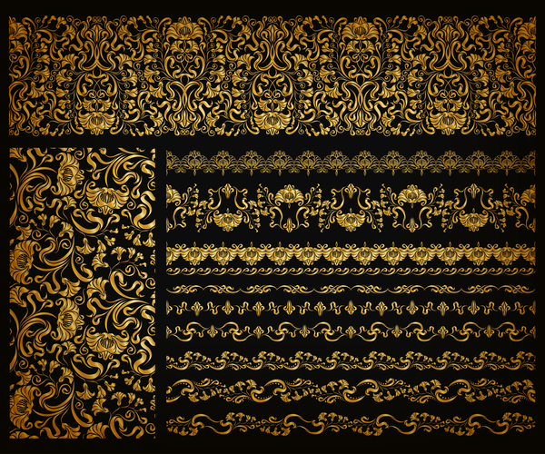 Golden borders with seamless pattern decor vector 02