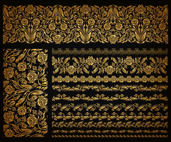 Golden borders with seamless pattern decor vector 03