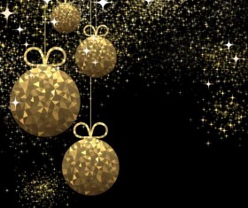 Golden christmas ball with black background vector 04