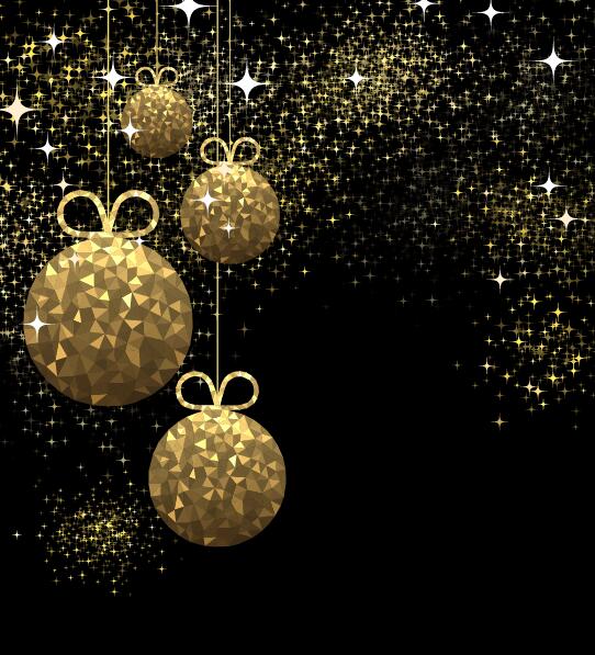Golden christmas ball with black background vector 04