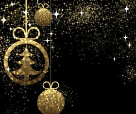 Golden christmas ball with black background vector 05