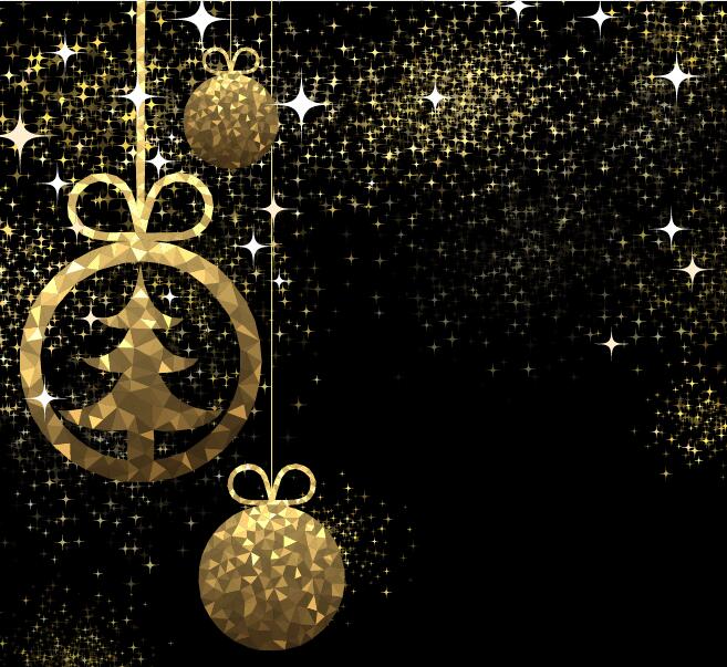 Golden christmas ball with black background vector 05