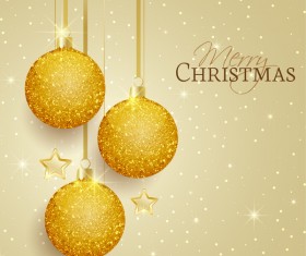 Golden christmas ball with stars vector greeting card