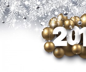 Golden christmas baubles with 2017 new year shining background vector 01