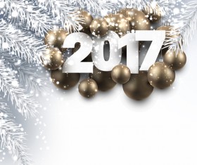 Golden christmas baubles with 2017 new year shining background vector 02