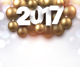 Golden christmas baubles with 2017 new year shining background vector 03