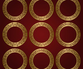 Golden damask round frame vector material 01