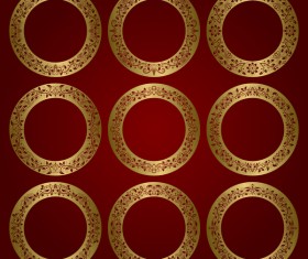 Golden damask round frame vector material 02